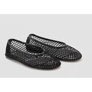 NEW MANGO MNG BLACK MESH BALLERINA BALLET FLATS SHOES 37 US 6.5